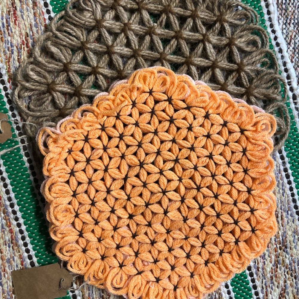 Vintage Set of 2 Potholders/ Hot Pads Geometric Pattern Handmade